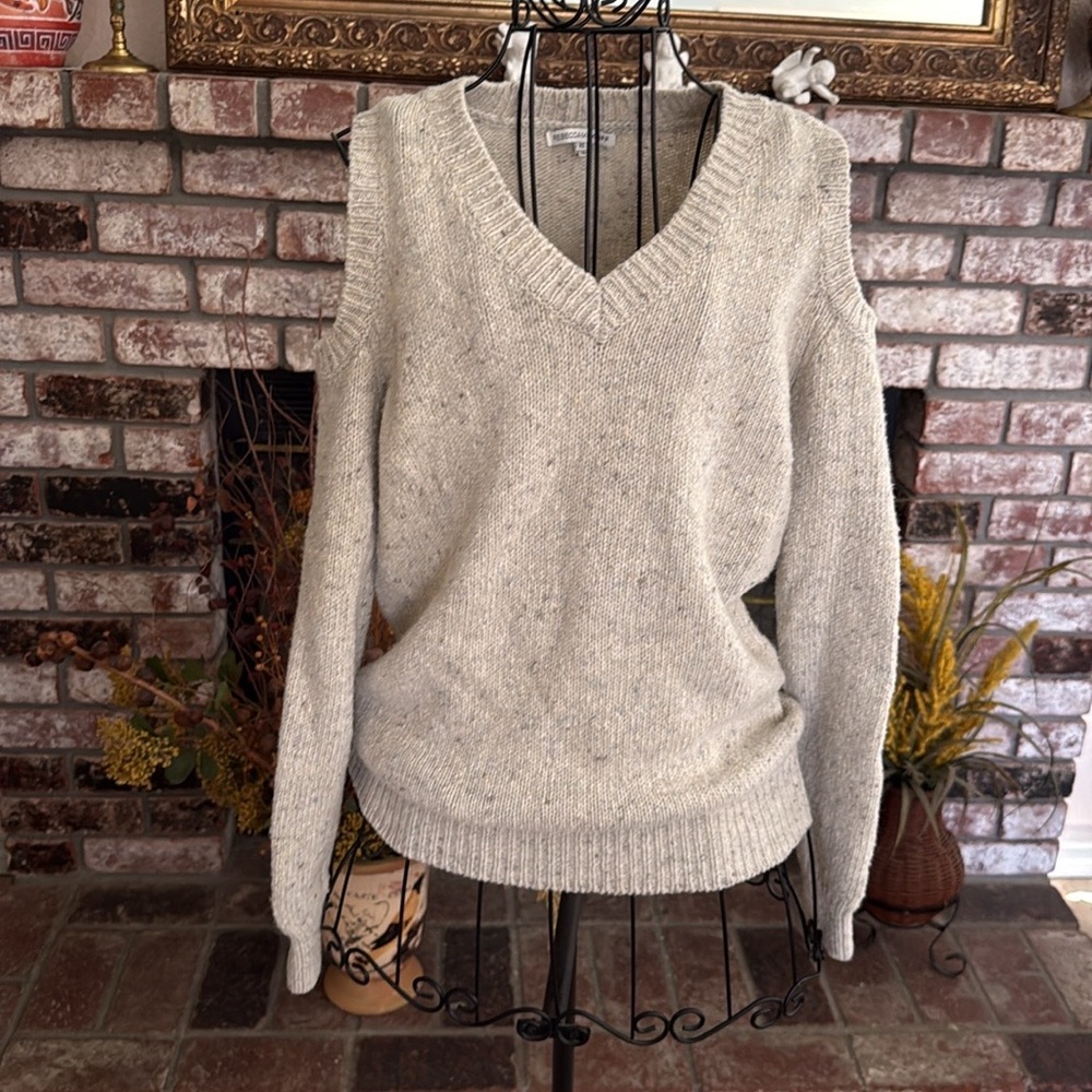 Rebecca Minkoff Merino Wool/Alpaca Mix Grey Knit Cold Shoulder Sweater XS